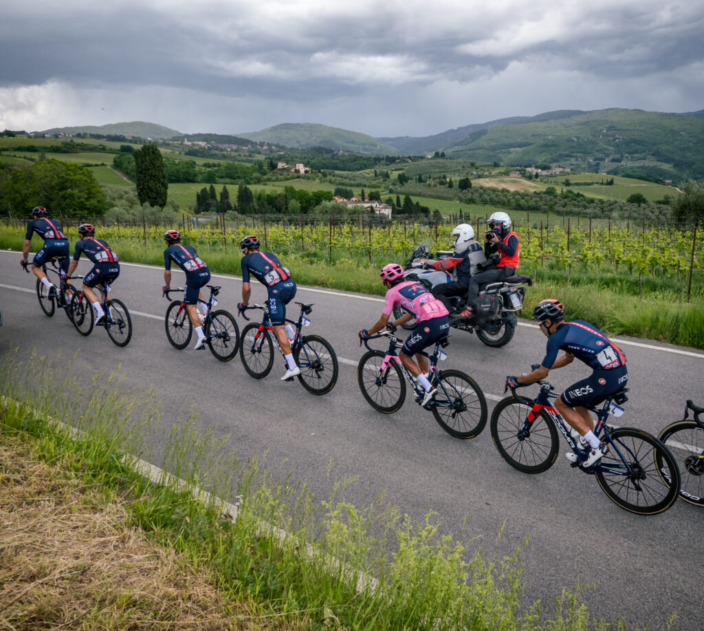 Cyclists in the Giro d'Italia riding through Chianti Classico