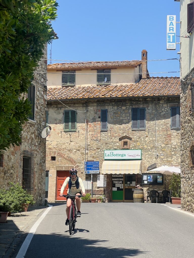 cyclist on the way to siena from Florence on a bike tour